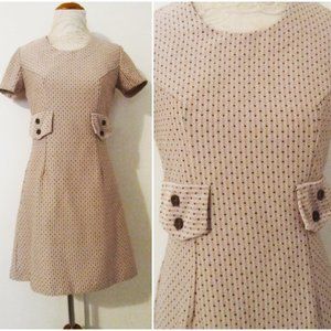 Vintage Mod '60s Tan Dot Scooter Mini Shift Dress